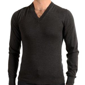 Dolce & Gabbana Men's Gray 100% Wool Distressed Look V-Neck Pullover Sweater